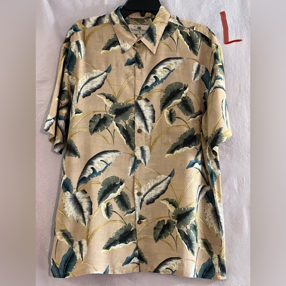 Island Shore Other - MENS TAN SHIRT WITH GREEN & WHITE LEAVES